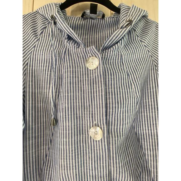 Jones New York Blue & White Striped Hooded Linen Blend Light Jacket Small - Picture 5 of 9